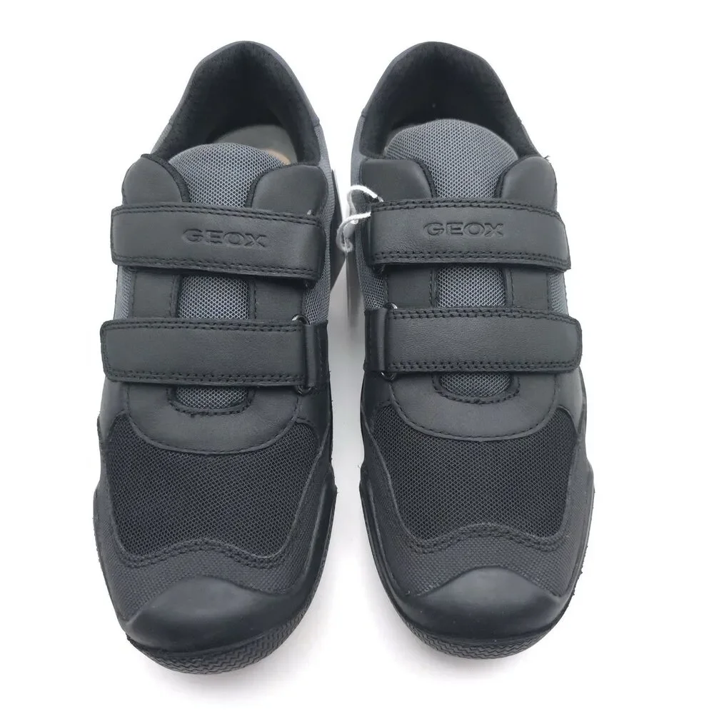 GEOX New Wader Boy LEATHER Sneakers Shoes 6 Big Kids Black ITALIAN PATENT J4530C